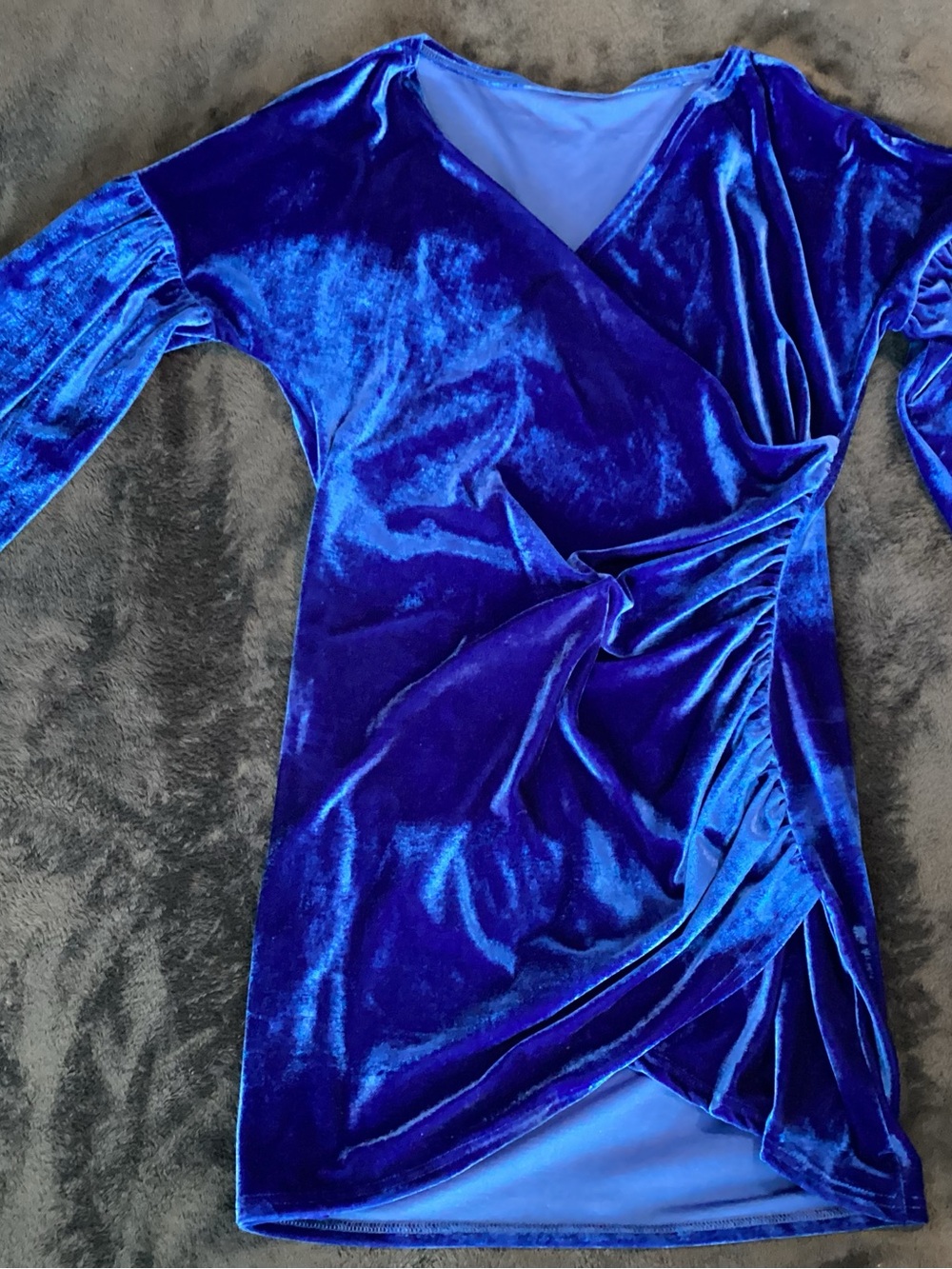 Amazon Royal Blue Velvet Wrap Dress with Long Sleeves